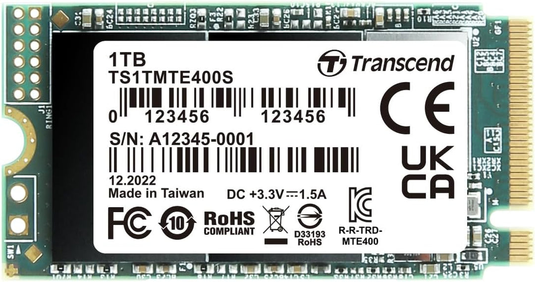 Transcend MTE400S 1 TB NVMe PCIe Gen3 x4 M.2 2242 Internal Solid State Drive (SSD) 3D TLC NAND (TS1T