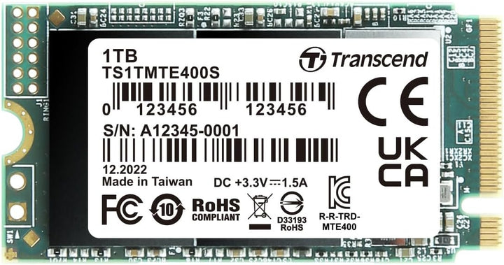 Transcend MTE400S 1 TB NVMe PCIe Gen3 x4 M.2 2242 Internal Solid State Drive (SSD) 3D TLC NAND (TS1T