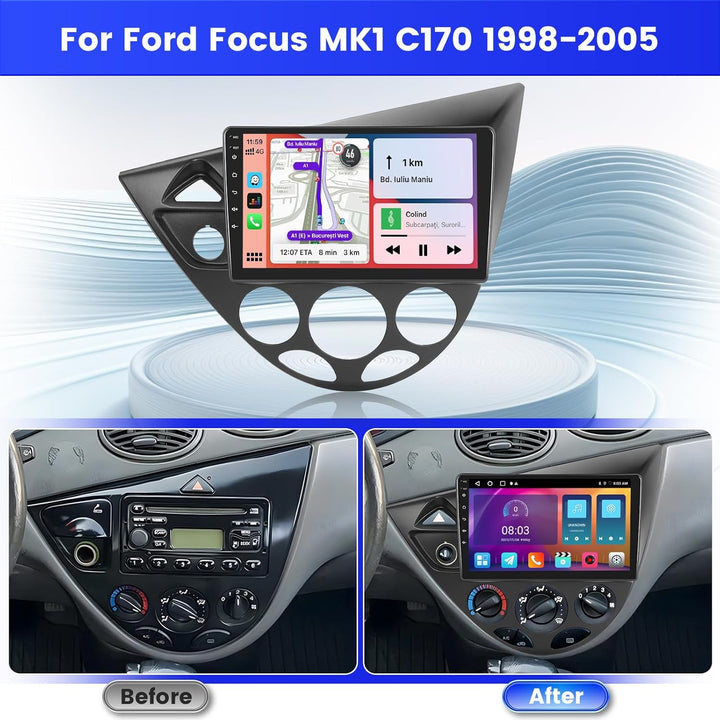 9 Zoll Android 15 Autoradio für Ford Focus MK1 C170 1998-2005 2 DIN Bildschirm (2+64GB) mit Wireless