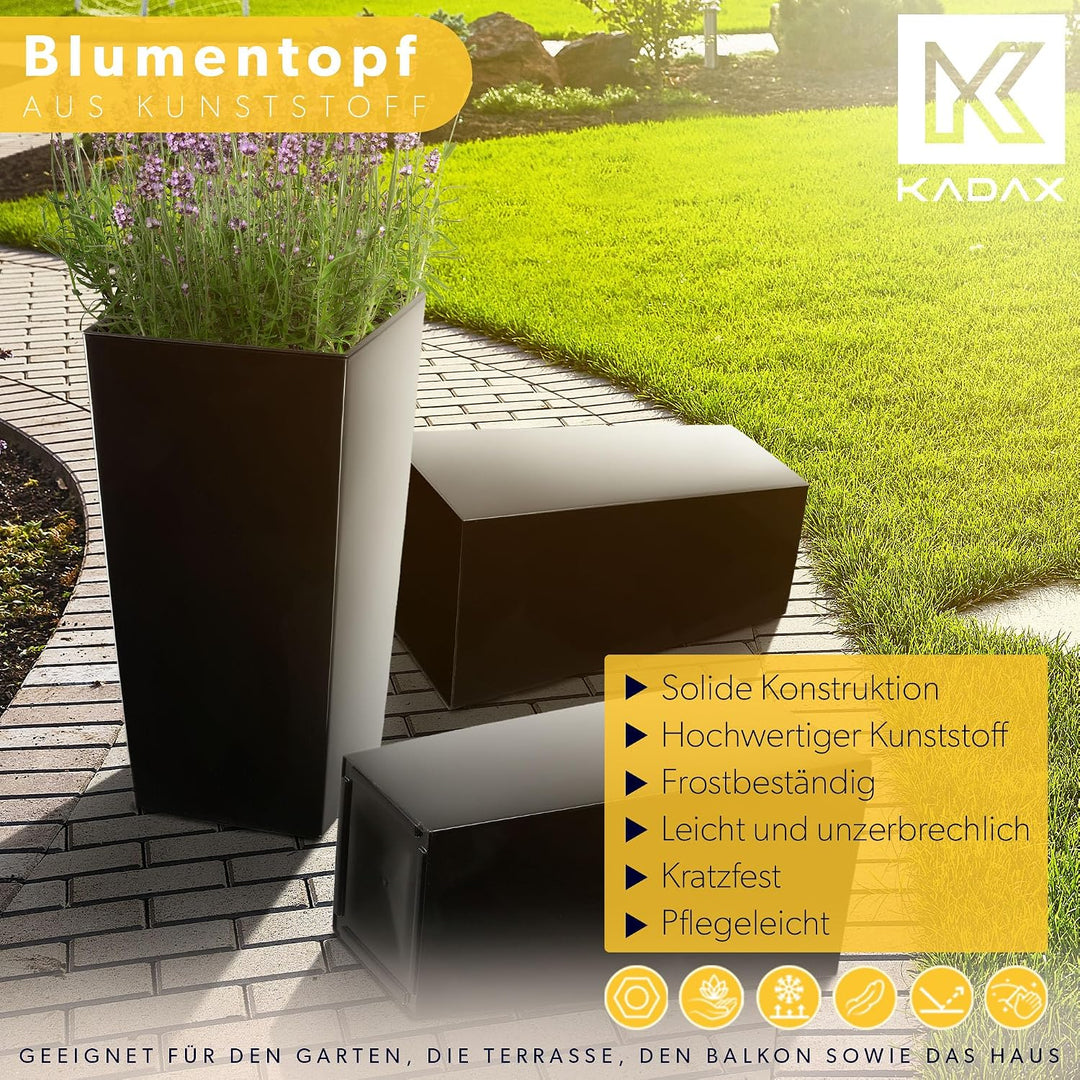 KADAX Pflanzkübel mit Innentopf, Höhe 68cm, Schwarz-glatt – Wetterfester Blumentopf für Innen &amp; Auss