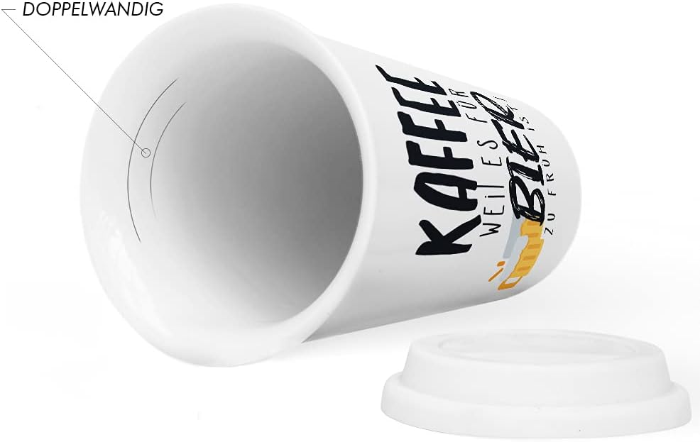 JUNIWORDS To-Go Becher mit Deckel, Kaffee weil es für Bier zu früh ist!
