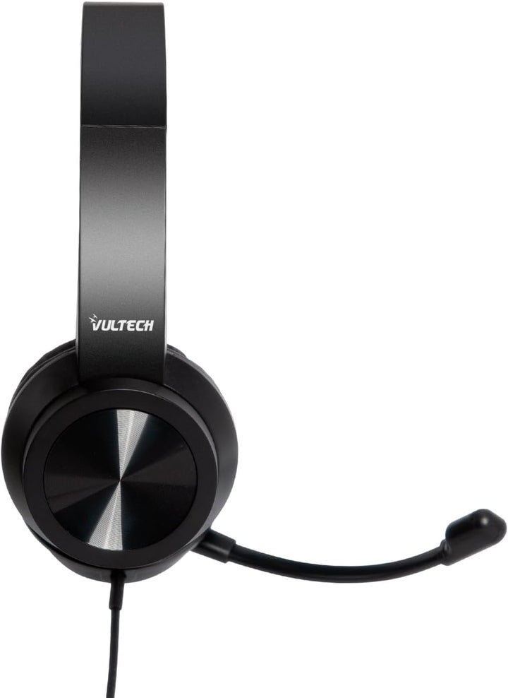 VulTech Headset On Ear HS-03 Schwarz USB Kopfhörer mit Mikrofon auf verstellbarem Kopfbügel für PC m