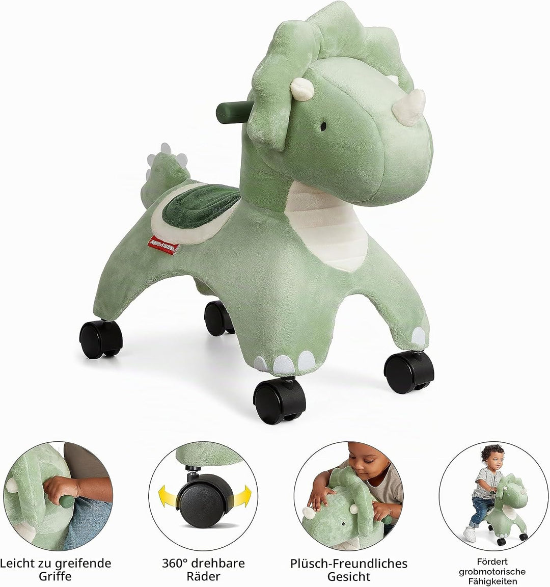 Radio Flyer Dash der rollende Dinosaurier, Rutschspielzeug, Grünes Rutschauto für Kleinkinder von 1