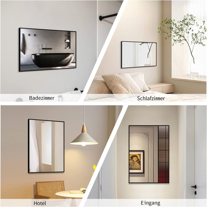 Spiegel Schwarz Wandspiegel 40x60cm Rechteckiger Metallrahmen Badspiegel Badezimmer Wandmontage Bade