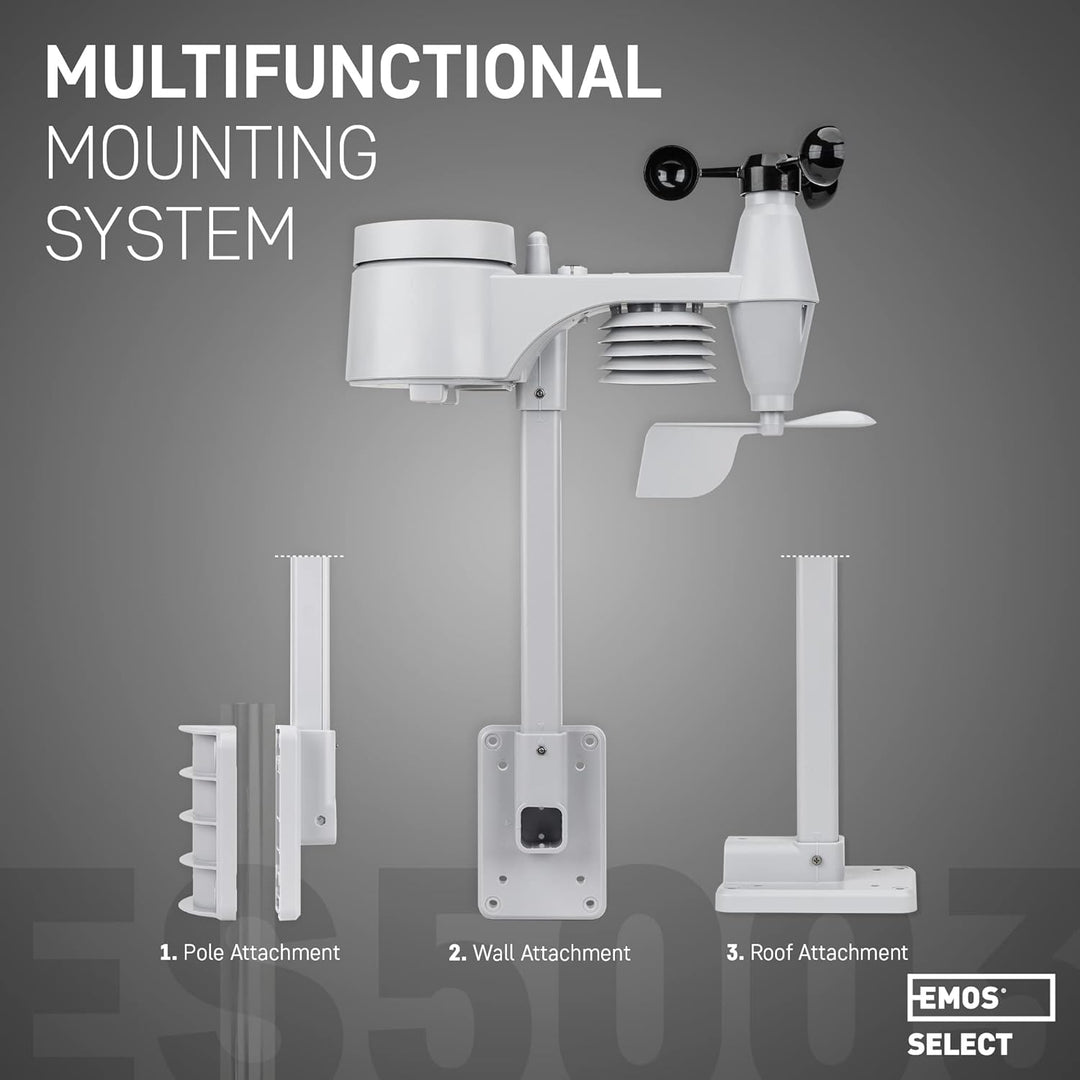 EMOS Wetterstation mit Windmesser und Regenmesser- System mit Farbdisplay, zur Wettervorhersage, für