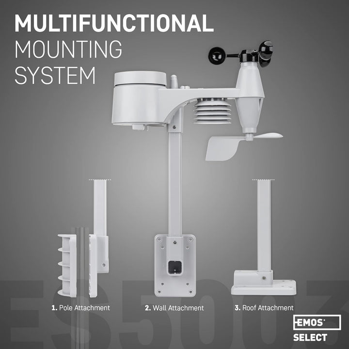 EMOS Wetterstation mit Windmesser und Regenmesser- System mit Farbdisplay, zur Wettervorhersage, für