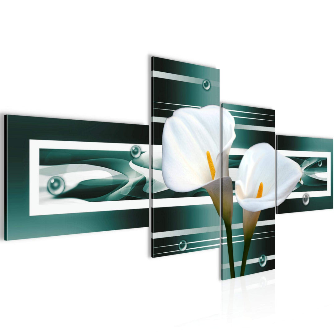 Runa Art Bild Modern Blumen Calla - Made in Germany - Wandbilder Abstrakt Türkis Weiss 4 Teilig 2026
