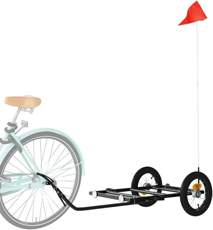 Mangloder Fahrradanhänger Schwarz 122x53x Eisen mit Deichsel, Zuladung, Sicherheitsflagge, ideal für