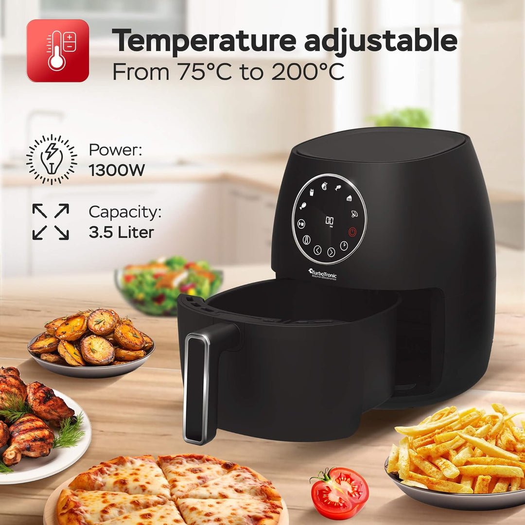 Heissluftfritteuse 3,5L NEU mit Silikoneinlage Airfyer für 0,3 kg Pommes Power 75-200°C 1300 W, 6 Pr