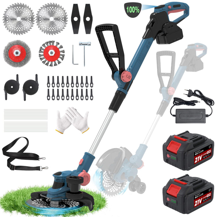 Rasentrimmer mit Akku 21V,Akku Rasentrimmer für Makita Akku,freischneider mit unkrautbürste,2-in-1 F
