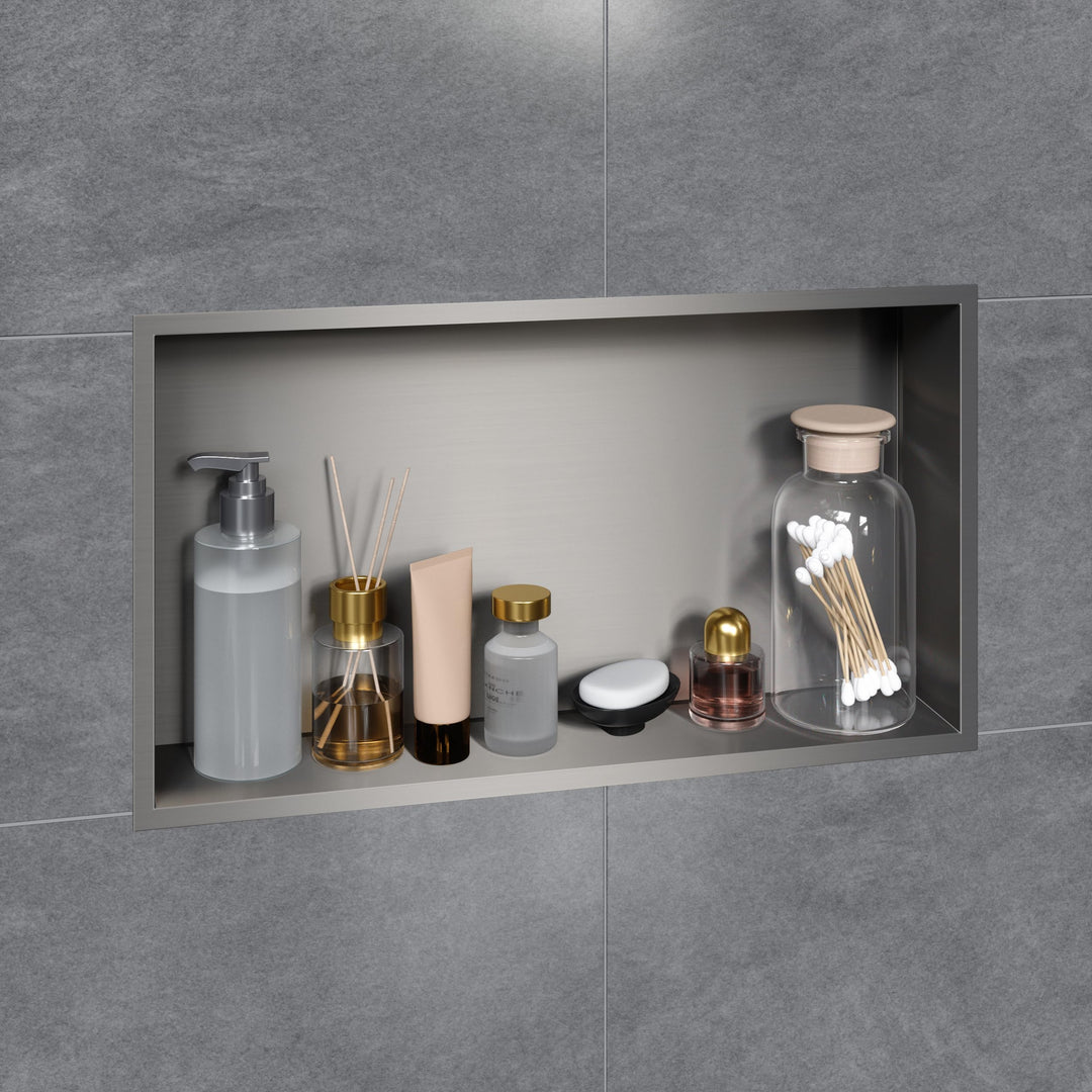 VILSTEIN Wandnische Dusche 30x60 cm [ROSTFREI] - Randlose Duschnische - Wandnische Silber - Einbaure