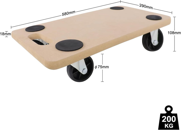 XMTECH Transportroller 580 x 290 mm, 200 kg Maximal Tragkraft, Rollbrett MDF Möbelroller Möbelhund R