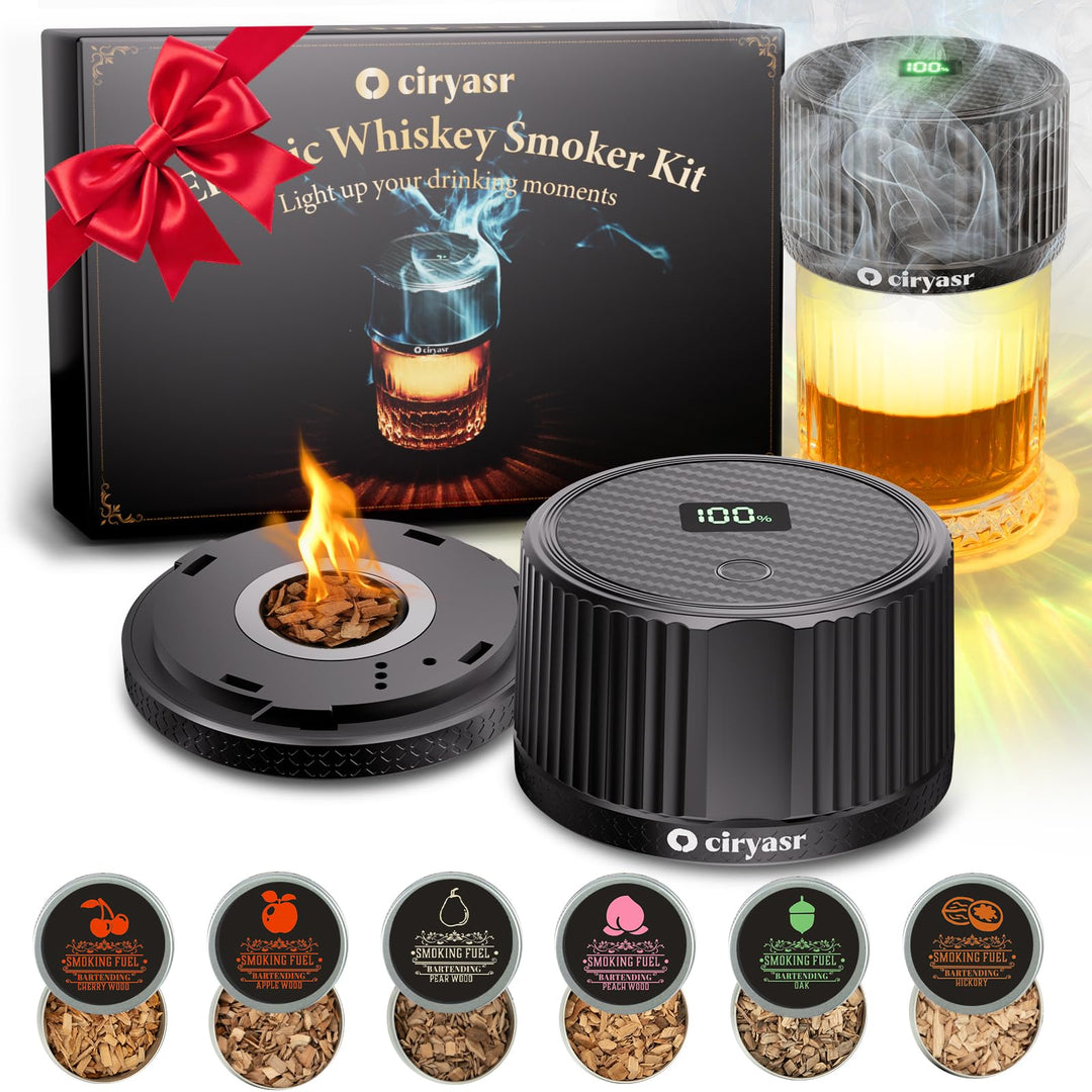 Whiskey Smoker Kit, CIRYASR Cocktail Räucherset Elektrisch ohne Butan mit 6 Flavors Holzspänen, RGB