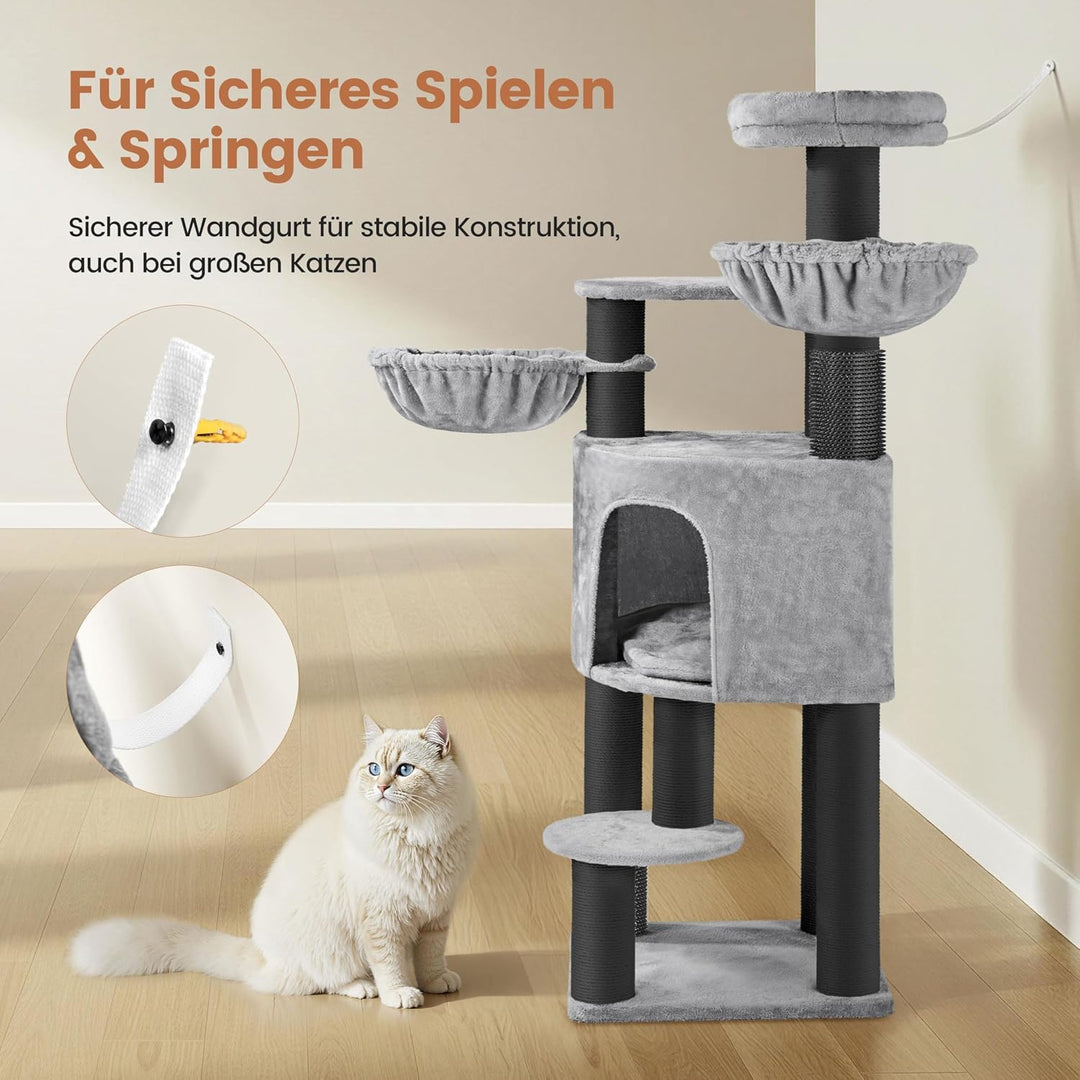 Yaheetech Kratzbaum gross Katzenbaum 11cm Dicke Kratzsäulen hellgrau schwarz | FSC-zertifizierte Spa