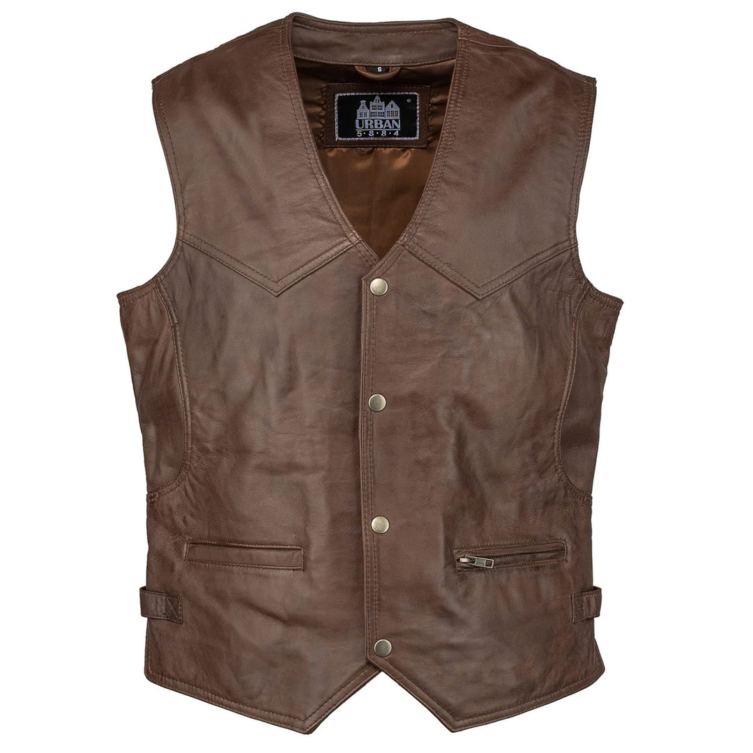 URBAN 5884 Bikergilet aus echtem Leder, bequemes Schafsfell, Bikergilet mit Knopfverschluss XXL brau