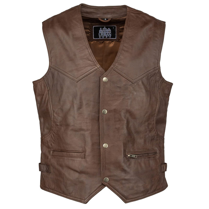 URBAN 5884 Bikergilet aus echtem Leder, bequemes Schafsfell, Bikergilet mit Knopfverschluss XXL brau