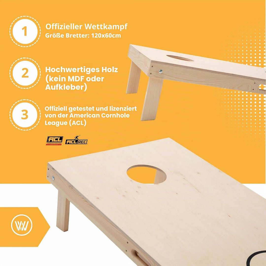 Cornhole Set – 120 x 60 cm - Sackloch Spiel – Wicked Wood – offiziell ACL-lizensiertes Set of Boards