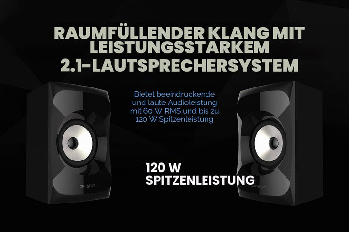 Creative SBS E2900 Leistungsfähiges 2.1-Bluetooth-Lautsprechersystem mit Subwoofer für Fernseher und