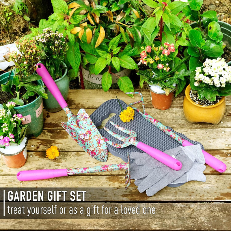 Colwelt Blumen-Gartenwerkzeug-Set, 6-teilig, Garten-Set mit schönem Aufdruck, Gartengeschenke für Fr