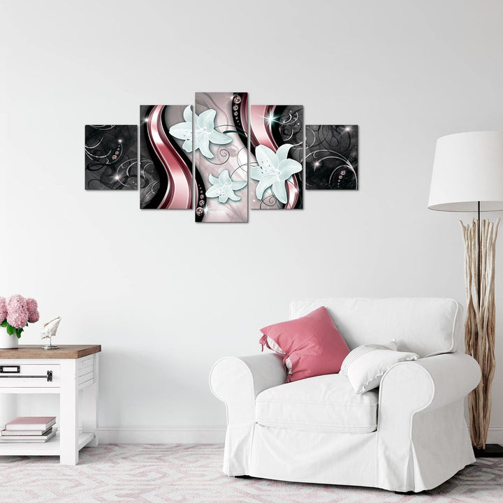 Runa Art Wandbilder Blumen Lilien 5 Teilig Bild auf Vlies Leinwand Deko Wohnzimmer Abstrakt Rosa Sch