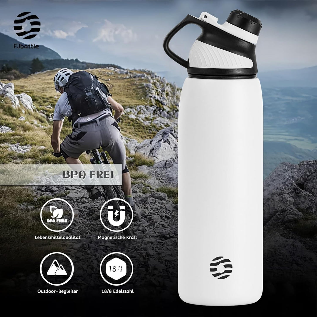 Fjbottle Edelstahl Trinkflasche Sport mit Magnetischem Deckel 1L, 800ml, 600ml, 400ml BPA-Frei Ausla