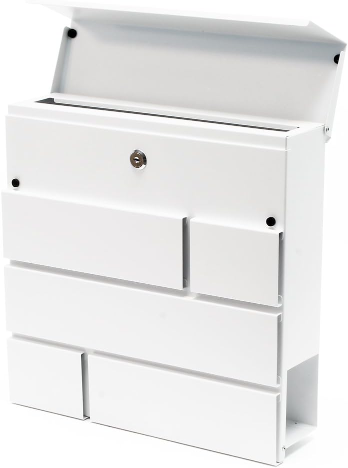 Wiltec Designer Briefkasten V15 weiss 370 x 105 x 370 mm, Wandbriefkasten mit Schloss und Zeitungsro