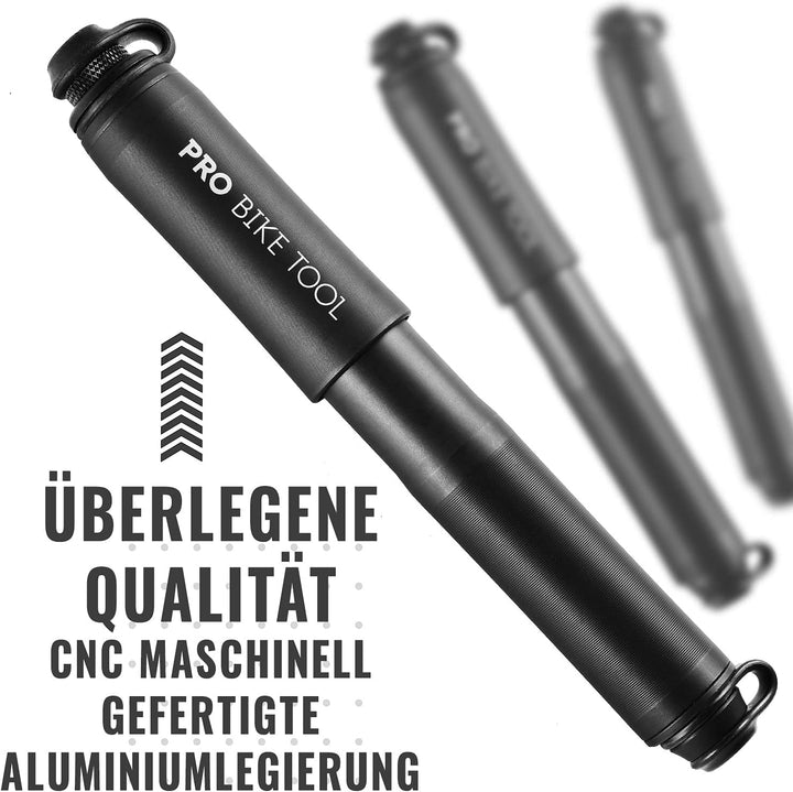 Pro Bike Tool Mini-Fahrradpumpe Classic-Edition, passend für Presta- und Schrader-Ventile, Hochdruck
