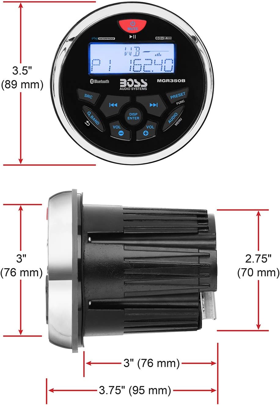 Boss Audio MGR350B Boss Audio Marine AM/FM/BT Receiver Gauge style