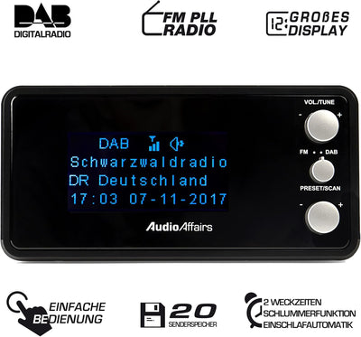 AudioAffairs Digitaler Radiowecker DAB+ | UKW/FM | dimmbares Display | Wecker mit Radio oder Alarmto