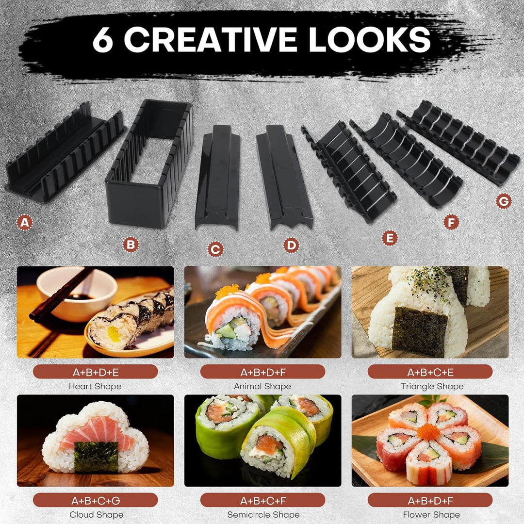 Sushi-Macher Kit, 33-tlg. Sushi-Set für Anfänger inkl. Sushi-Roller, Sushi-Schneideform, Reisball-Fo