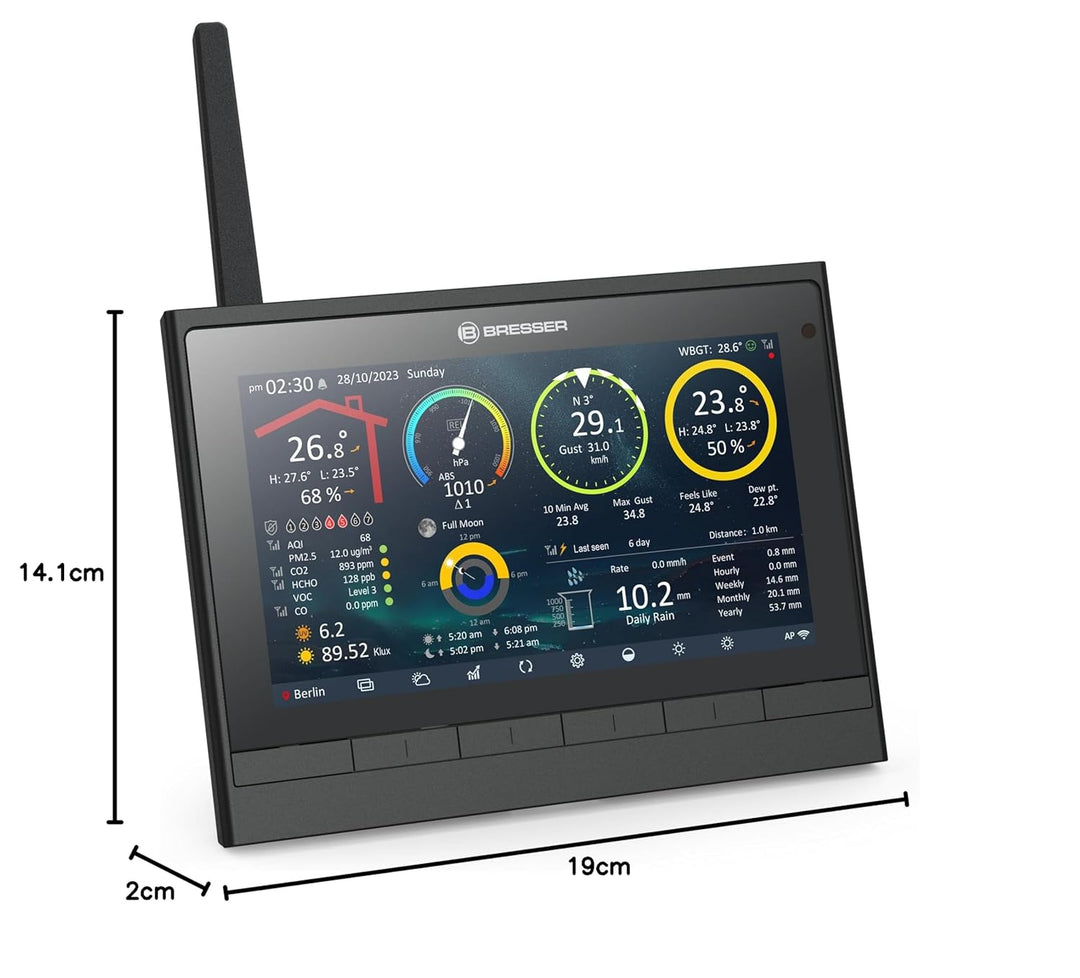Bresser 9-in-1 MeteoChamp HD WLAN-Wetterstation mit solarbetriebenem Multisensor, Luftqualitätsanzei