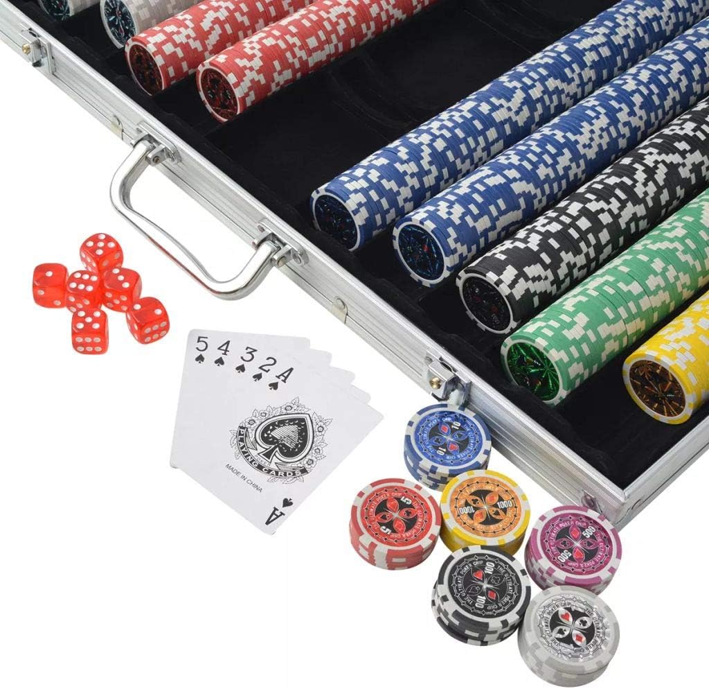 Festnight Poker Set mit 1 000 Laserchips Aluminiumkoffer 53 x 37 x 6,7 cm Pokerset