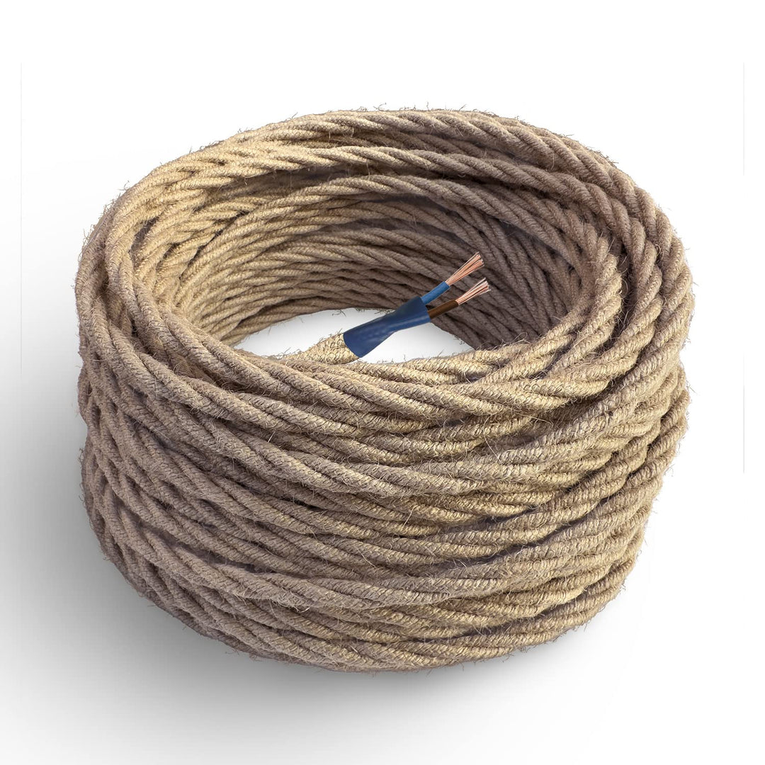 Amarcords - Textilkabel für Lampen JUTE, geflochten, Jute, 20 Meter, mit 2 Leiter 2x0,75 - Stoffkabe