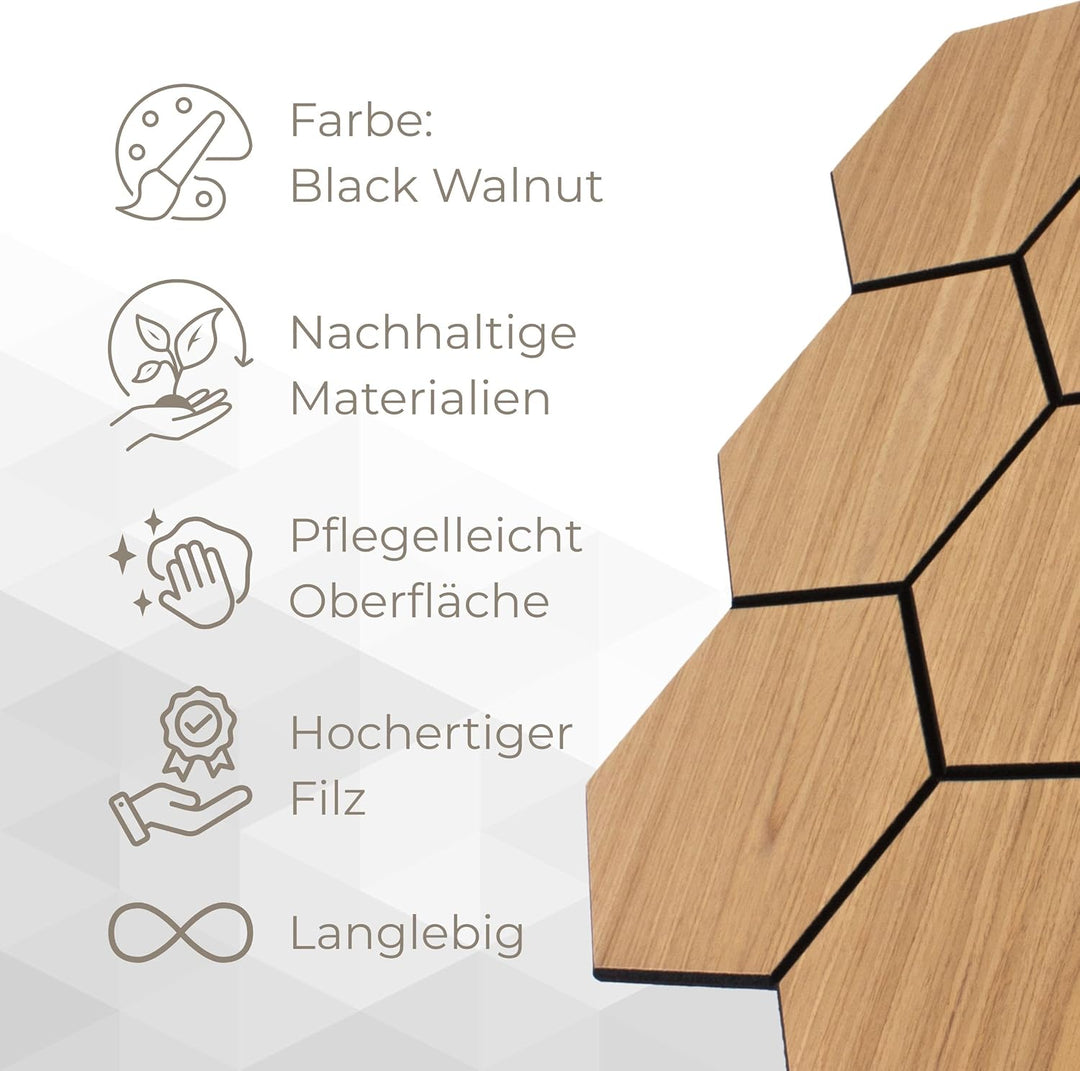 Akustikpaneel Hexagon in Bright Teak - 727x600 mm - mit PET-Filz - 2 Stück, 2 Stück