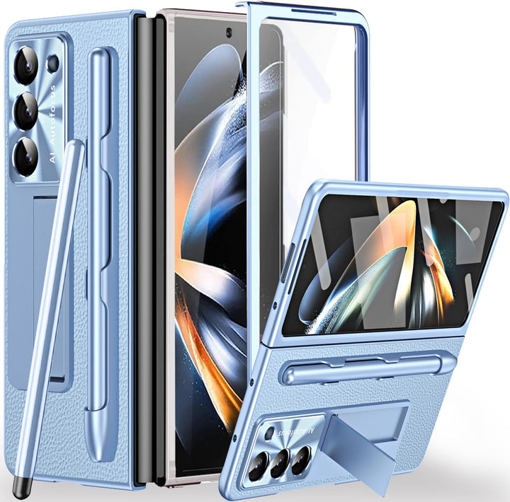 Miimall Lederhülle Kompatibel mit Samsung Galaxy Z Fold 5 Hülle mit Pen+Stifthalter, Fold 5 Hülle mi