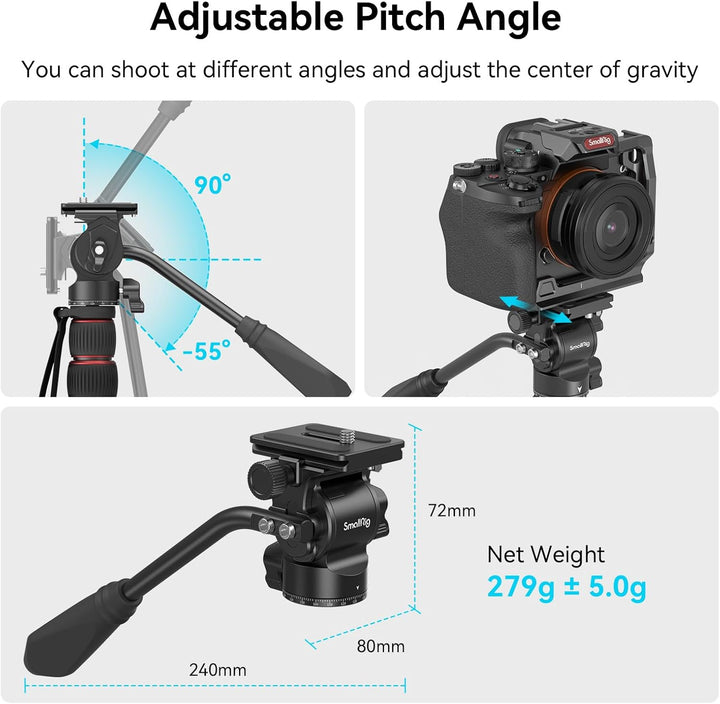 SMALLRIG Stativ Fluidkopf Pan Tilt Head CH10 mit Schnellwechselplatte, Fluid Head geeignet für AR-ca