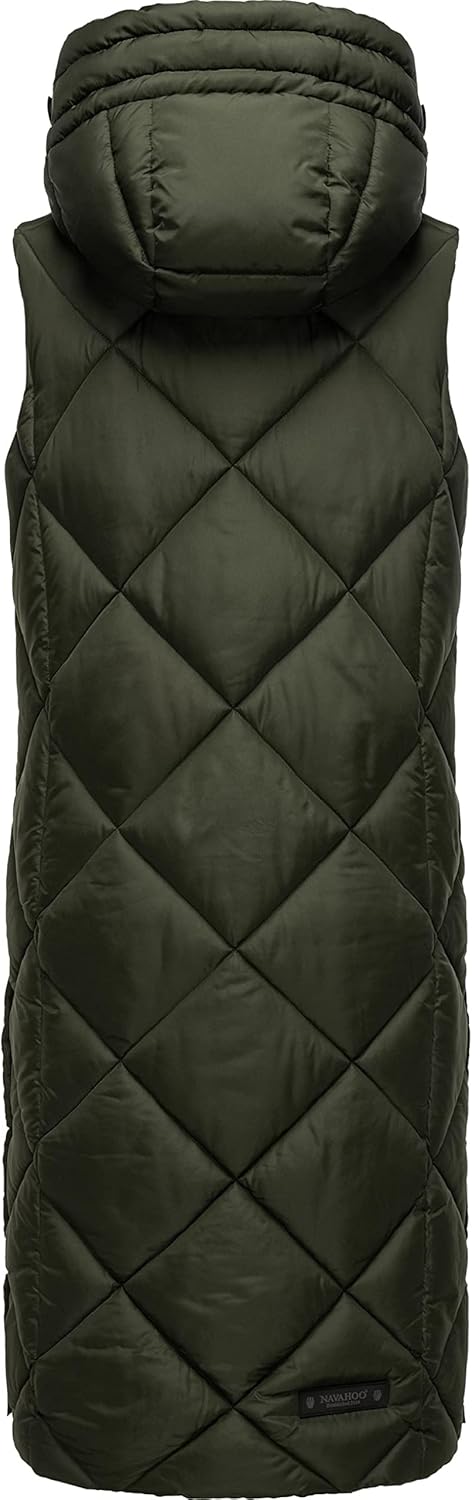 Navahoo warme Damen Winter Steppweste lang mit Kapuze Schnuckel XS-XXL S Dark Olive, S Dark Olive