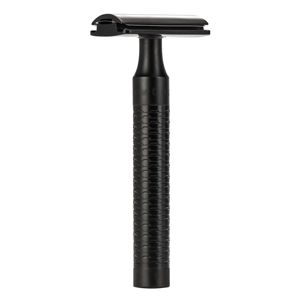 MÜHLE Rocca traditioneller Sicherheitsrasierer - Rasierhobel Jet-Black geschlossener Kamm - schwarze