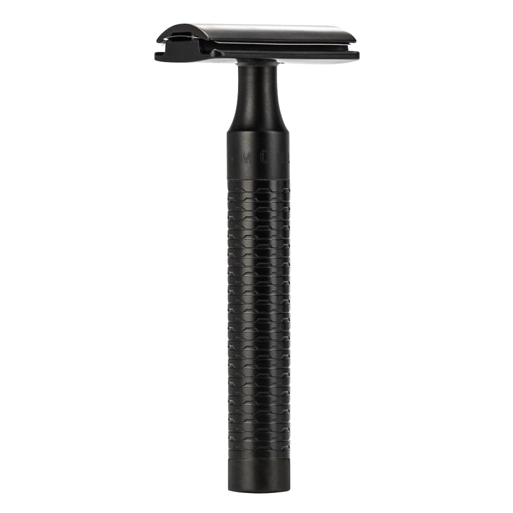 MÜHLE Rocca traditioneller Sicherheitsrasierer - Rasierhobel Jet-Black geschlossener Kamm - schwarze