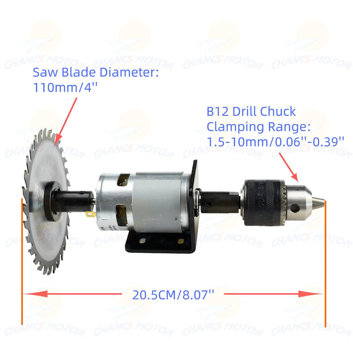 CHANCS Kreissägemaschine 775 DC Elektromotor DC 24V 12000RPM Dual Output Shaft DIY Sägebohrer mit PW