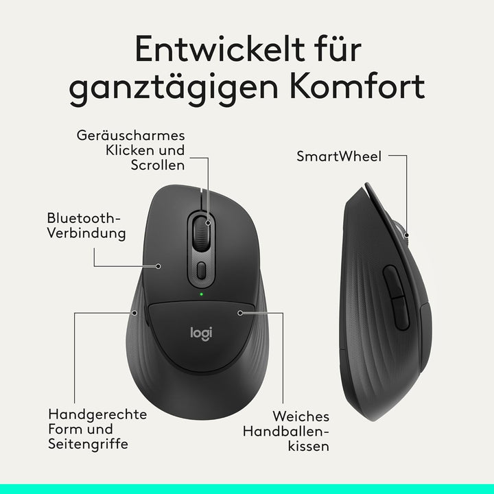 Logitech Signature Comfort Plus M850 L kabellose Maus, Bluetooth-Maus mit Handballenkissen, geräusch