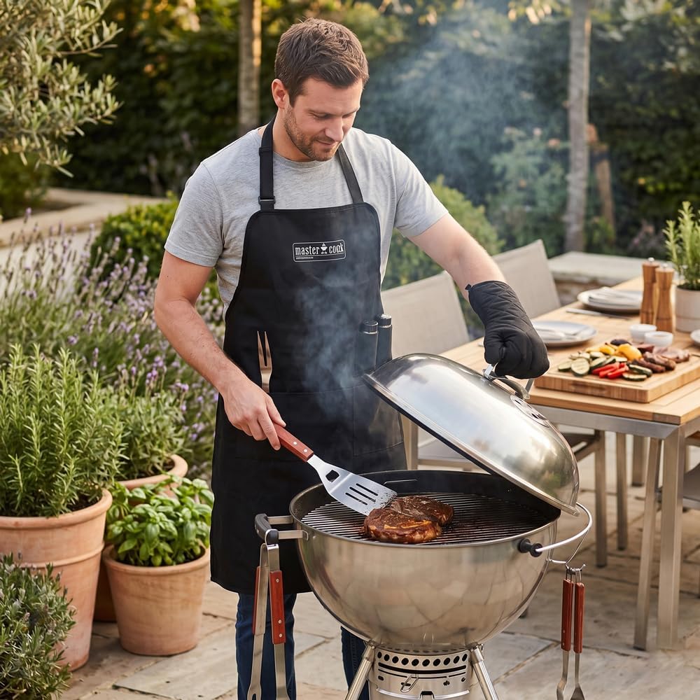 MasterCook Professionelles Grillzubehör-Set aus Stahl mit Grillschürze, BBQ-Zubehör-Set mit Zange, G