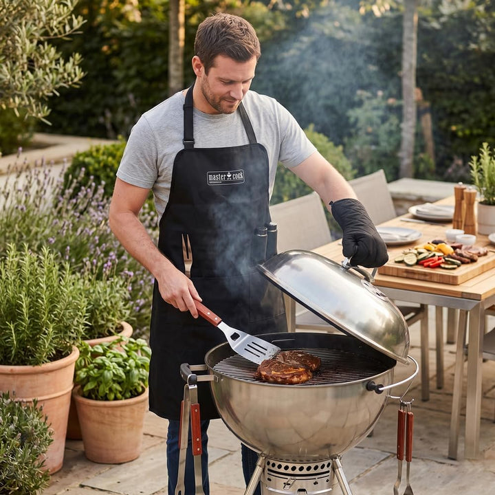 MasterCook Professionelles Grillzubehör-Set aus Stahl mit Grillschürze, BBQ-Zubehör-Set mit Zange, G