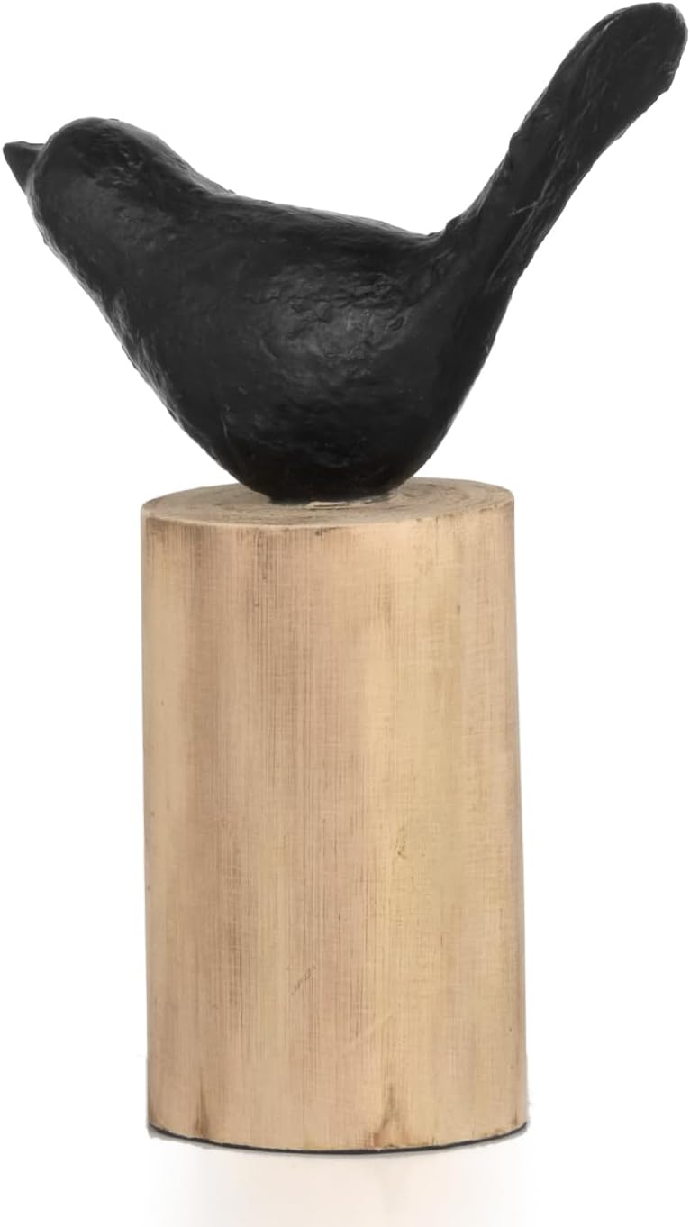Moritz Skulptur I Vogel auf Baumstammm klein I 14,5 x 7,5 x 23 cm I Holzdeko I Skulpturen Deko I Mod