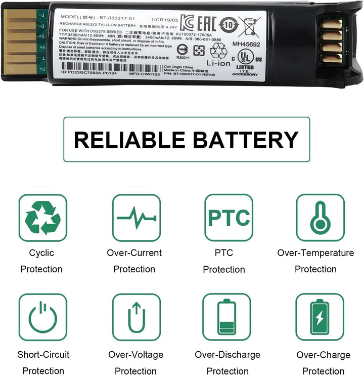 3400mAh Batterie für Zebra DS22, DS2208, DS2278, DS2278-HC, DS2278SR, CR2278, CR2278-PC-Scanner, BT-