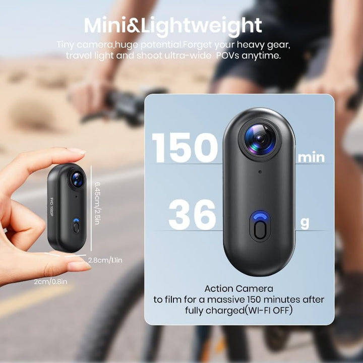 Action Cam, Mini Bodycam, POV Vlog Kamera 120° Weitwinkel, wasserdicht bis 30 m, 10+ Zubehörteile, 1