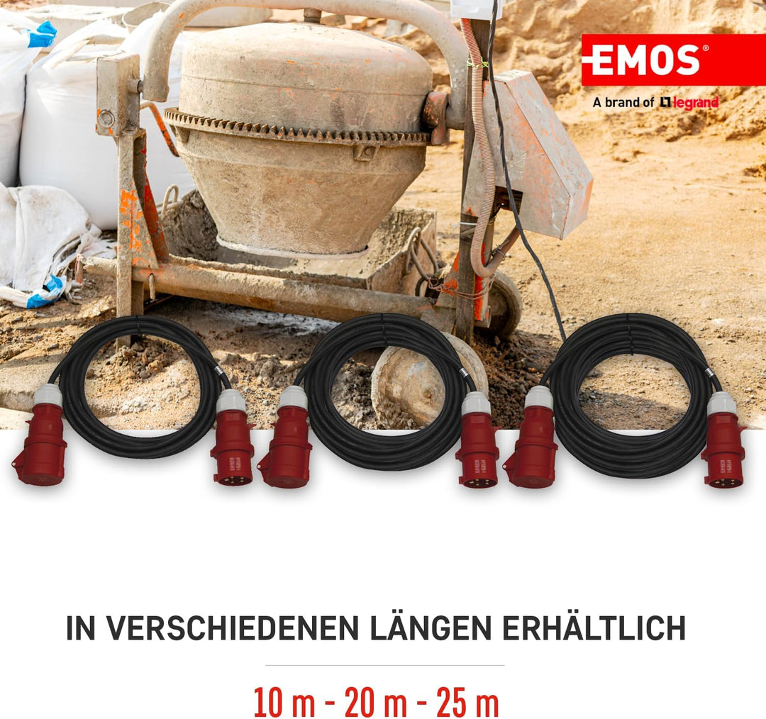 EMOS CEE-Verlängerungskabel 5-polig Stecker / 25m / 5x 16 A / 400V / 3 Phasen / 2,5 mm / IP44 / schw