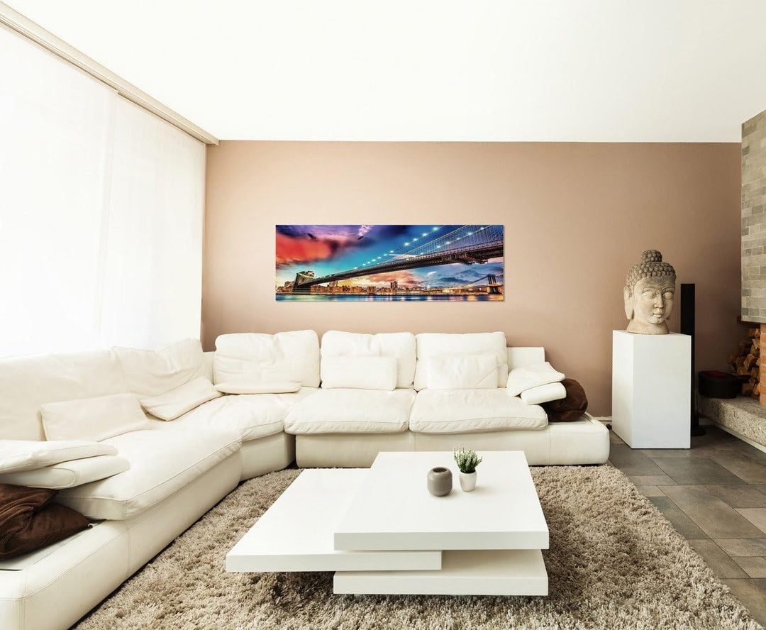 Paul Sinus Art Panoramabild auf Leinwand und Keilrahmen 120x40cm New York Manhattan Skyline Brücke A