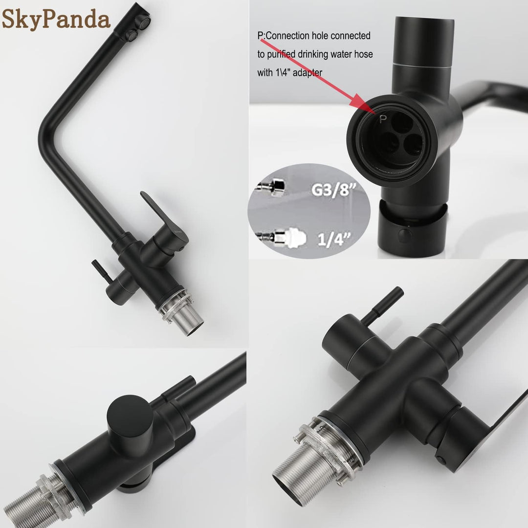 SkyPanda 3 Wege Küchenarmatur, Trinkwasser Wasserhahn mit Doppelhebel, Durchdringung 3-in-1, 360° dr