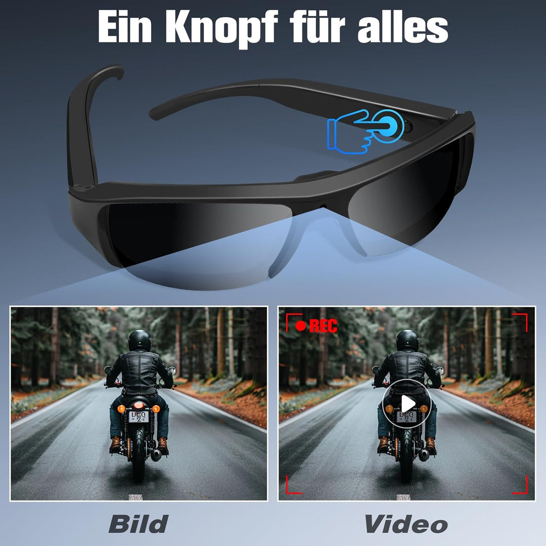 Klein Brillen Kamera HD 1080P, Tragbar Videorecorder ohne WLAN, Sonnenbrillen Action Kamera für Vide